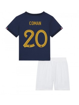 Otroški Nogometna dresi replika Francija Kingsley Coman #20 Domači SP 2022 Kratek rokav (+ hlače)